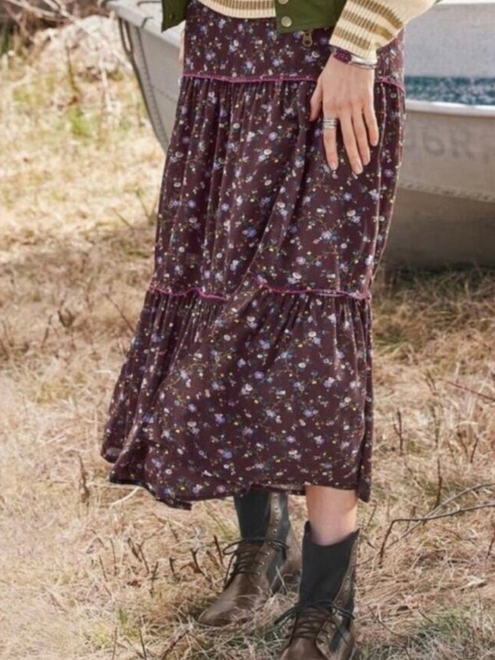 Sundance Catalog Lavender Grove Skirt in Brown Floral